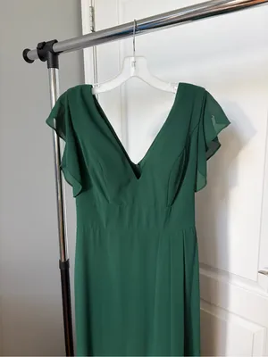 David's Bridal Juniper Green V-Neck Flutter Sleeve Bridesmaid Dress thumbnail 4