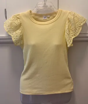 GAP Pale Yellow Eyelet Flutter Sleeve Tee thumbnail 1