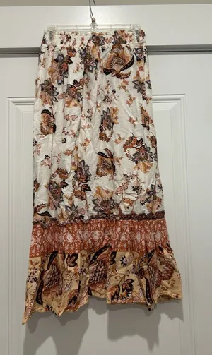 Floral Linen Blend Maxi Skirt Women’s Large Romantic Prairie Cottagecore Modest thumbnail 1