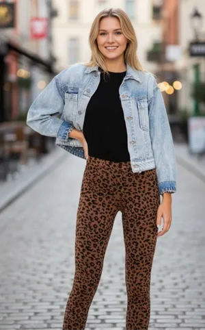 NWT BlankNYC Leopard Corduroy Mid-Rise Skinny Jeans SZ-31 Brown Black thumbnail 1