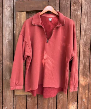 Aerie Burnt Orange Terracotta Raw Hem Zipper Sweatshirt thumbnail 1