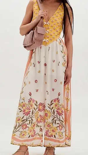 NWT Free People Bali Honeydew Jumpsuit in Ivory Combo thumbnail 1
