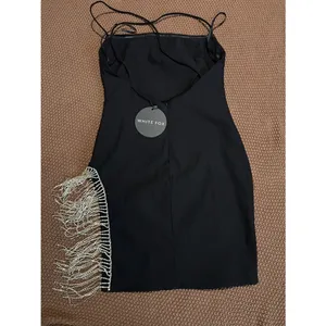 White Fox Black Rhinestone Fringe Mini Dress | Size Medium thumbnail 5