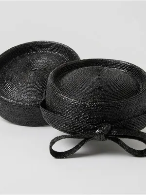 Vintage Rochelle Originals Black Straw Boater Hat | Classic Elegant Bow thumbnail 1