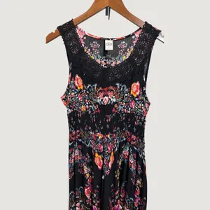 Bila Black Floral Paisley Crochet Lace Smocked Waist Maxi Dress Small YQ023 thumbnail 4