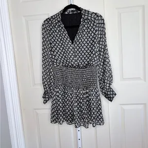 Zara Geometric Smocked Waist Long Sleeve Dress XS NWT thumbnail 2