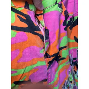 Camo Fringe Cut Off Shorts Large Neon Bright Pink‎ Green Rave Festival thumbnail 3