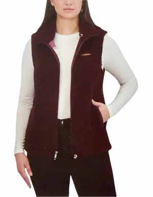 NEW Sage Women’s Maroon/Burgundy Fleece Outdoor Zip-Up Stand Collar Vest, Size S thumbnail 1