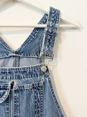Gap Vintage Overalls Size Small Blue Rigid Denim Relaxed Straight Leg Distressed thumbnail 5