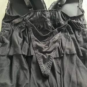 Enchanted Black Ruffle Sequin Baby Doll Lingerie Matching Thong Medium thumbnail 4