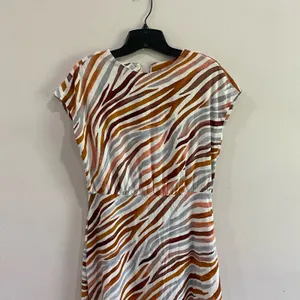 Ann Taylor Linen Blend‎ Midi Zebra Stripe Mock Neck Flare Dress Size 0 thumbnail 5