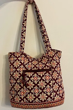 Vera Bradley Burgundy Medallion Shoulder Tote Bag w/ Front Zipper Pocket thumbnail 1