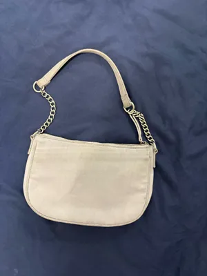 Soft Blue Small Crescent ShoulderBag Chain Strap Detachable Strap Zip Lined Gold thumbnail 2