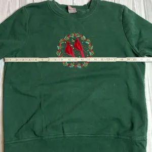 Y2K Vintage Granny Style Cardinal Christmas Sweatshirt Green Large thumbnail 5