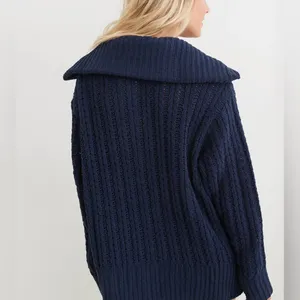 Aerie Cable Car ¼ Zip Sweater Navy Blue Oversized Knit Pullover Size XS NWOT thumbnail 2