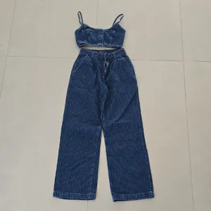 ASOS DESIGN Tailored Pinstripe Jeans Pants and Crop Top Set thumbnail 2