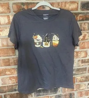 Shein Halloween coffee graphic tee thumbnail 1