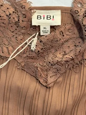 BiBi Brown Pleated Cami with Lace Trim Size XL thumbnail 7