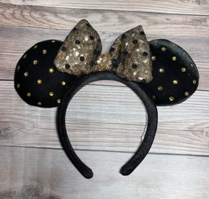 Disney Parks Black Jeweled Studded Gold Minnie Mouse Ears Headband thumbnail 1