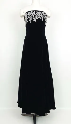 Vintage Y2K Beaded Embellishment Strapless Gown in Black | Size 4 thumbnail 1