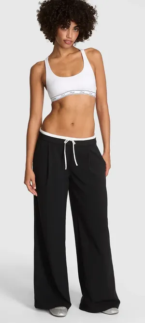 Victoria's Secret Pink On-the-Go Low-Rise Trouser Pants Black Wide Leg M NWT thumbnail 1