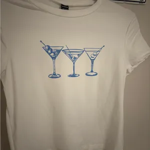 White T-Shirt with Blue Cocktail Glasses Print thumbnail 1
