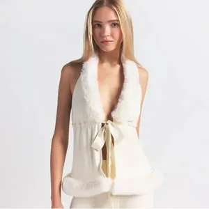 SKIMS (G14) Cloud Fur Halter TOP | Size Small | Color Ecru thumbnail 3