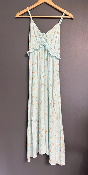 BILLABONG Cottage Core Light Blue Sleeveless Maxi Dress Women’s Sz XS EUC thumbnail 1