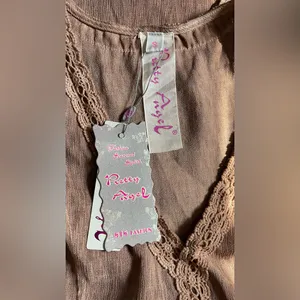 Pretty Angel Linen Blend Lace Trim V-Neck Peplum Top Sleeveless Brown Sz.S thumbnail 4