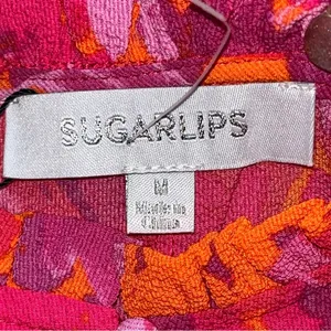 Sugarlips Flirty Floral Split Neck Blouse Top Womens Size Medium Orange Pink NEW thumbnail 4