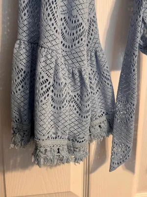 Buckle’s Willow & Root Chambray Blue Crochet Fringed Boho Bell Sleeve Crop Top M thumbnail 6