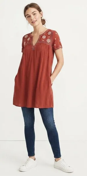 Abercrombie & Fitch size L embroidered rust lined dress pockets. thumbnail 1