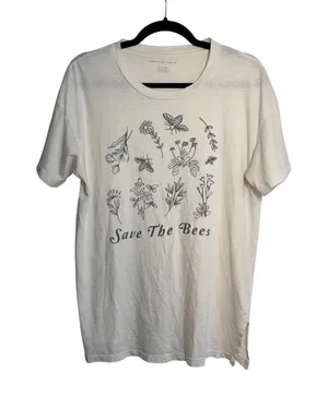 American Eagle Save The Bees Graphic Tee Cream Oversized Short Sleeve thumbnail 1