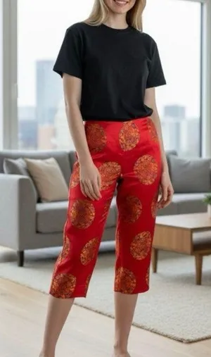 Y2K Chinese medallion Capri pants Red Size XS thumbnail 1