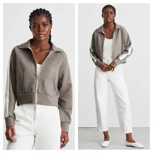Everlane The Dream Zip-Up Side Stripe Sporty Knit Crop Jacket In Clay XS thumbnail 4