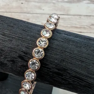Vintage Bracelet / Bangle - Rose Gold Tone & Clear Gems thumbnail 3