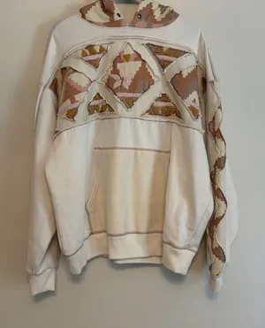Free People Nordic "It's a Vibe"‎ Hoodie XS cream Aztec Embroidered Oversized thumbnail 1