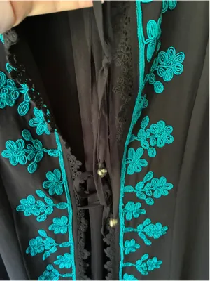 Soft Surroundings Padma Black Kimono XS Teal Embroidered Lace Trim thumbnail 5