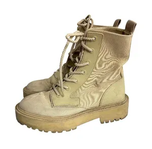 Zara Tan Canvas Lace Up Combat Boots Lug Sole Chunky Size 6.5 Women's thumbnail 1