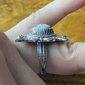 White Buffalo Turquoise Sterling Silver Feather Ring Size 7 Black thumbnail 3