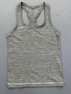 Lululemon Swiftly Tech Racerback Tank‎ Top Gray White Striped Womens Size 4 thumbnail 1