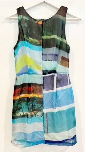 Rag and Bone Tribeca Dress Size 2 Multi Color‎ Silk Abstract Minimalist Grunge thumbnail 1