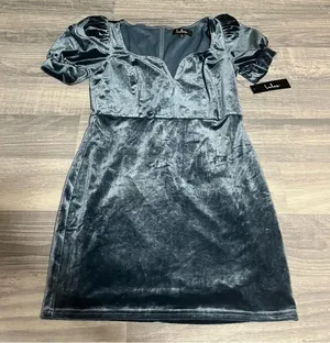 Lulus Victorious Dusty Blue Velvet Puff Sleeve Bodycon Dress; Small thumbnail 4