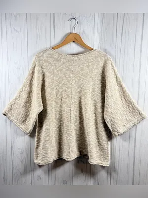 JM COLLECTION Oversized Beige Marled Knit Cardigan 1/2 Sleeve Boho Metallic, XL thumbnail 6