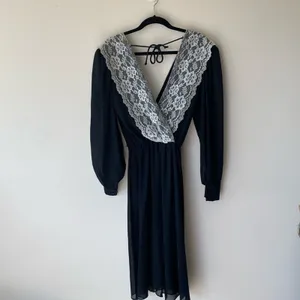 Vintage R.E.O. Originals 70's Black sheer dress with Lace Size 14 Retro preppy thumbnail 3