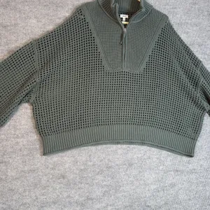 Aerie Size-XXL Womens Sweater Oversized Green Crochet Long Sleeve thumbnail 6