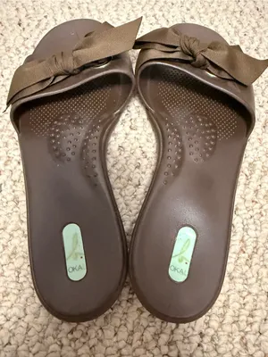 Oka-B Ashley Bow‎ Slide Sandals Brown Comfort Shoes M/L thumbnail 2