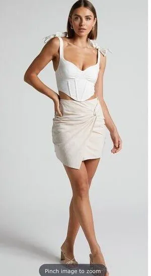 Showpo Kiandra Wrap Mini Skirt Womens Sz 4 Beige Knot Detail Side Zip Lined NWT thumbnail 1