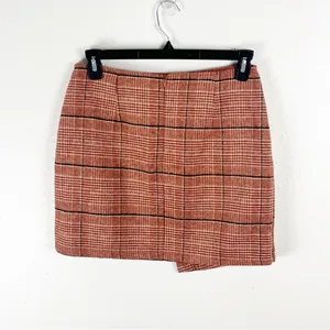GIANNI BINI Burnt Orange Wool Blend Faux Wrap Asymmetric Hem Skirt Large Preppy thumbnail 2