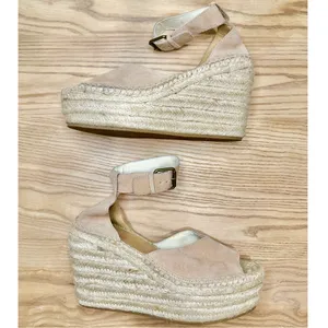 Soludos Positano Espadrille Platform Suede Leather Tan Wedge Sandals thumbnail 4